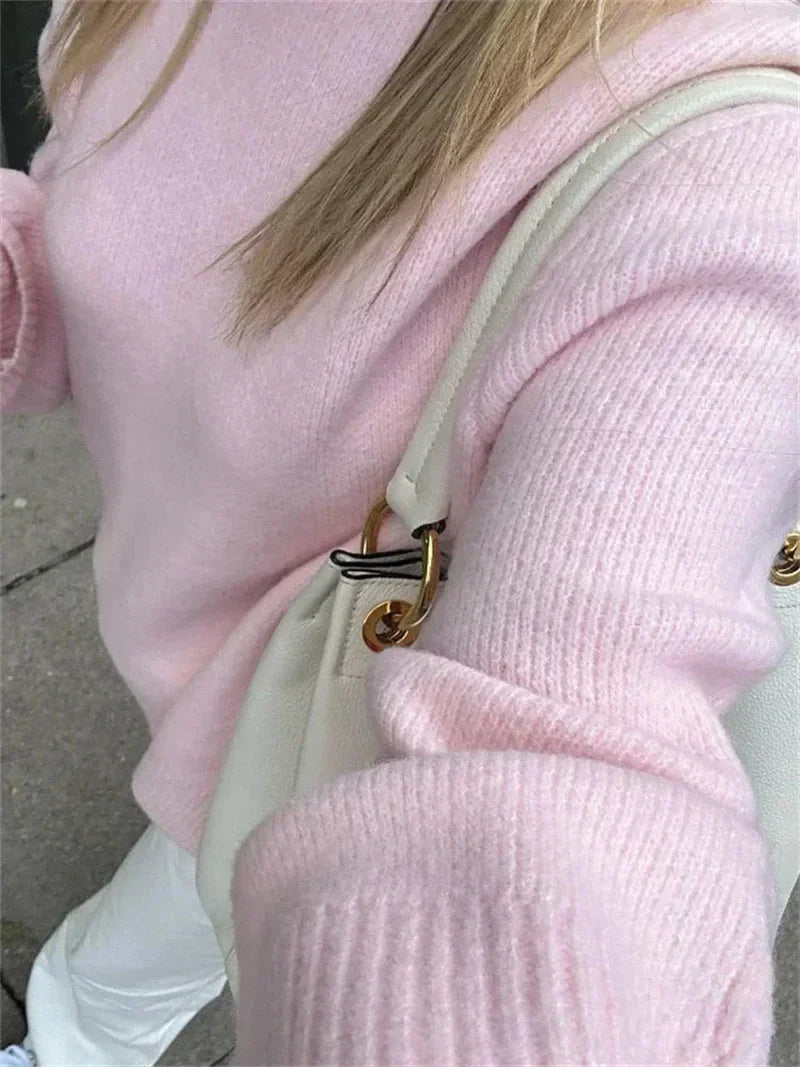 Knit Pullover - Patchwork Front And Cozy Flexible Shape