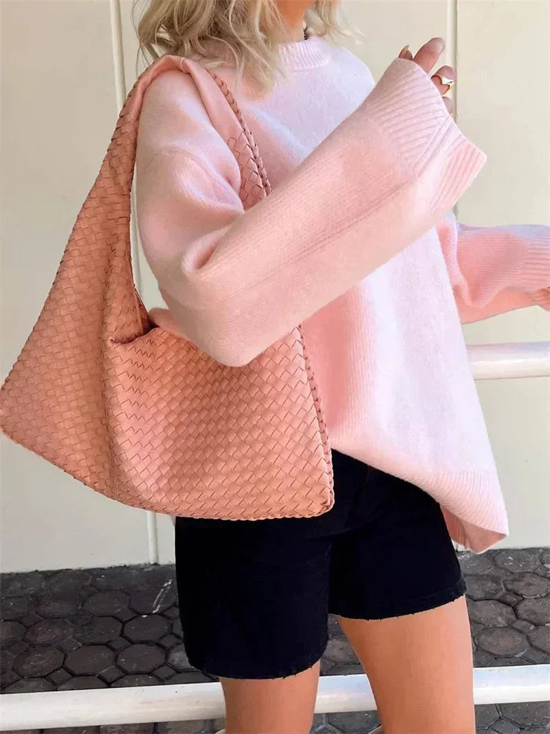 Knit Pullover - Patchwork Front And Cozy Flexible Shape