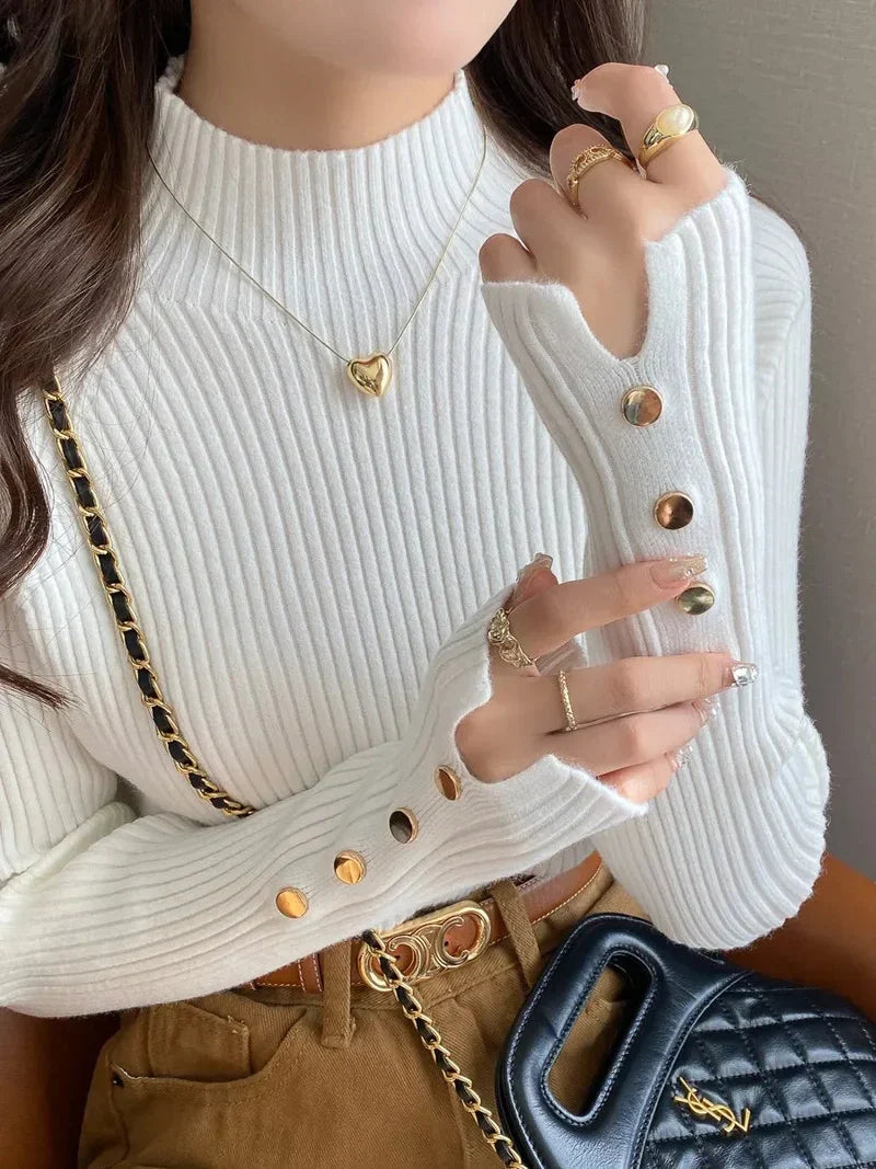 Knit Sweater - Turtleneck Slim Knit And Warm Layering