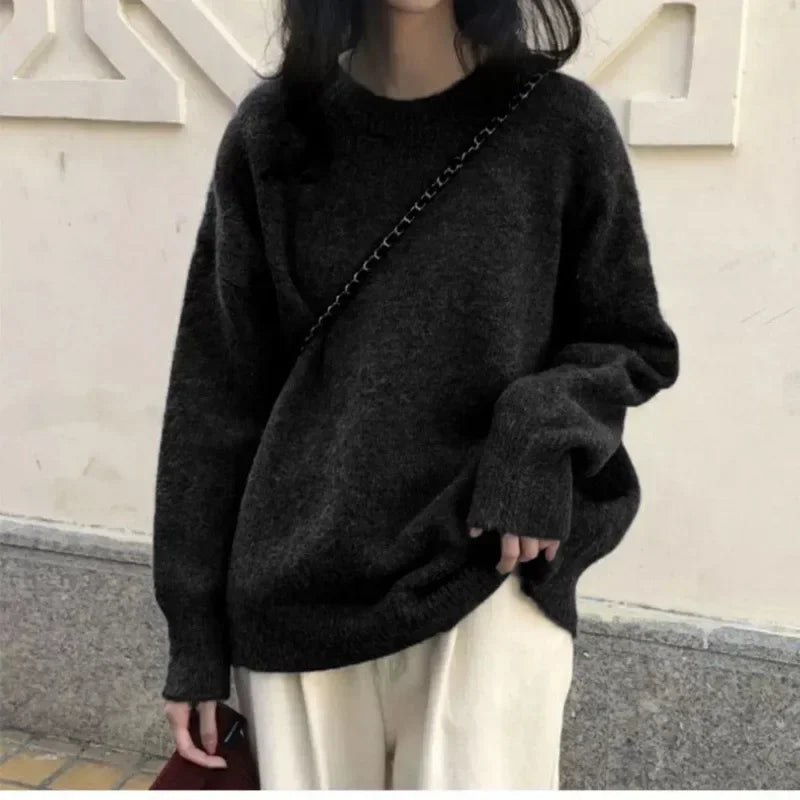 Knit Sweater Wool Blend - Open O Neck & Warm Soft Layering
