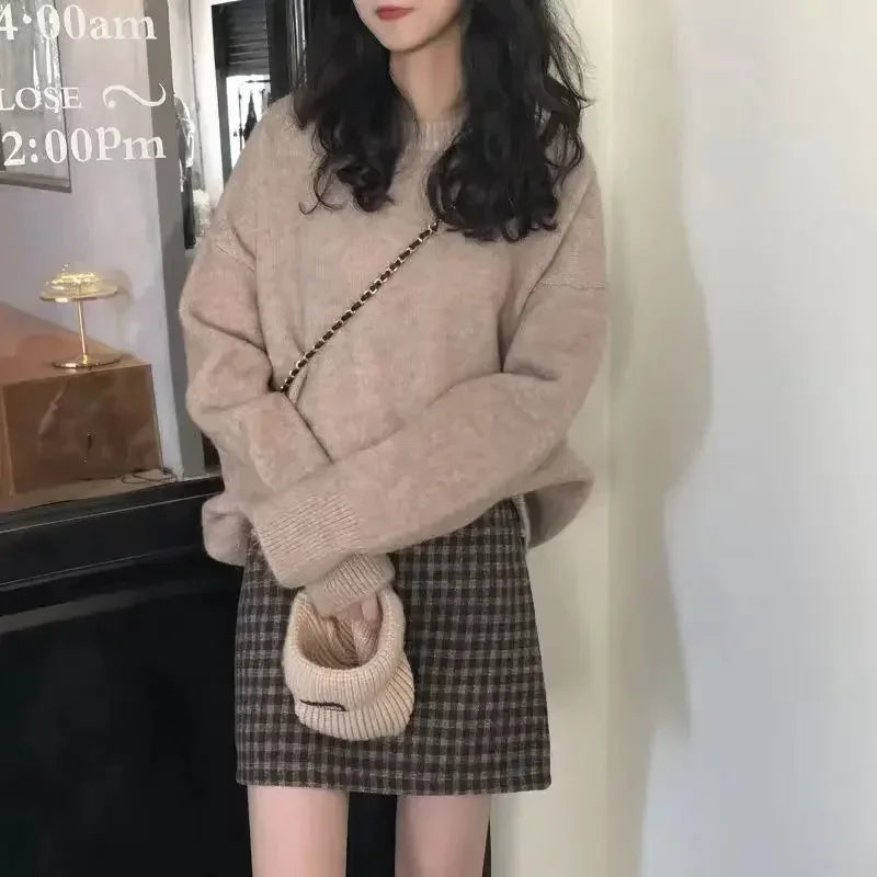 Knit Sweater Wool Blend - Open O Neck & Warm Soft Layering