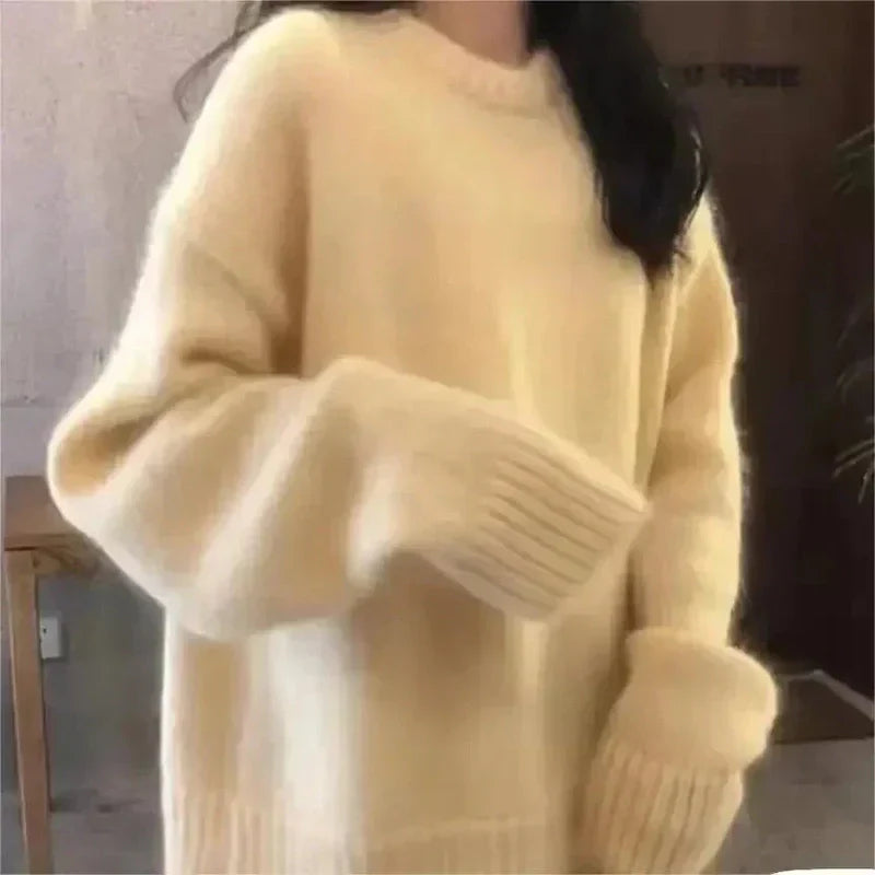 Knit Sweater Wool Blend - Open O Neck & Warm Soft Layering
