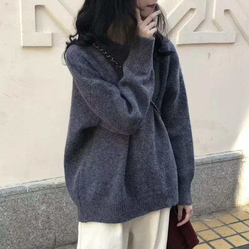 Knit Sweater Wool Blend - Open O Neck & Warm Soft Layering