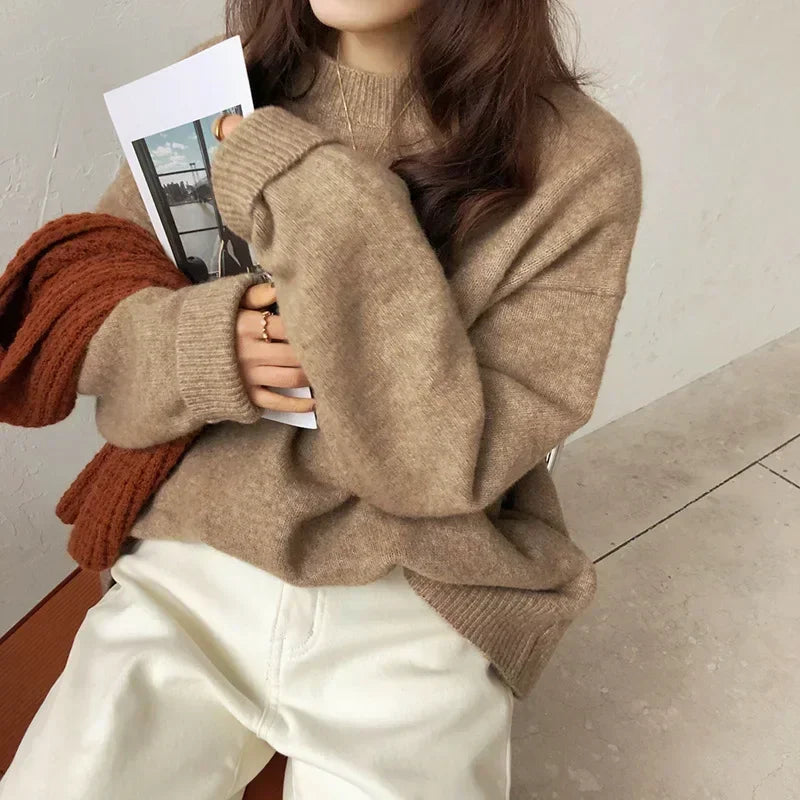 Knit Sweater Wool Blend - Open O Neck & Warm Soft Layering