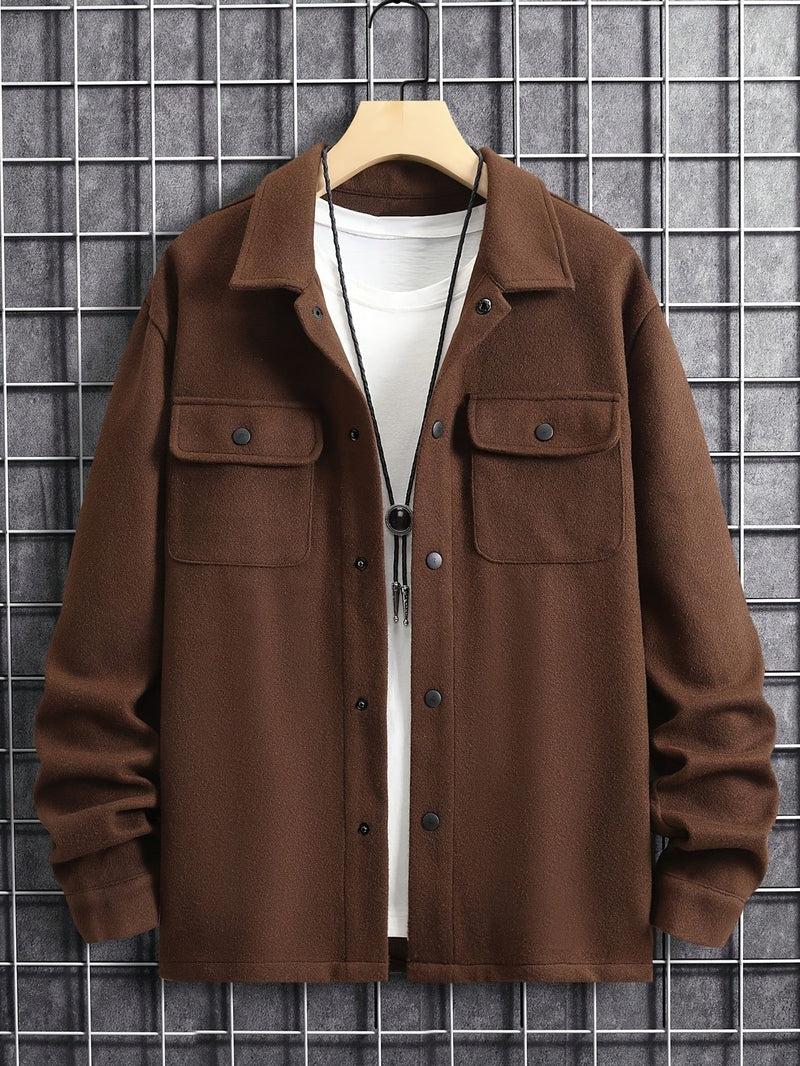 Polyester Blend Jacket - Button Front And Flexible Fit