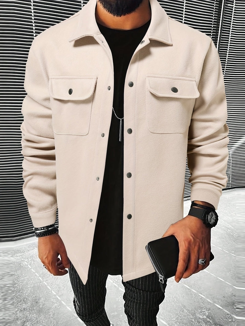 Polyester Blend Jacket - Button Front And Flexible Fit