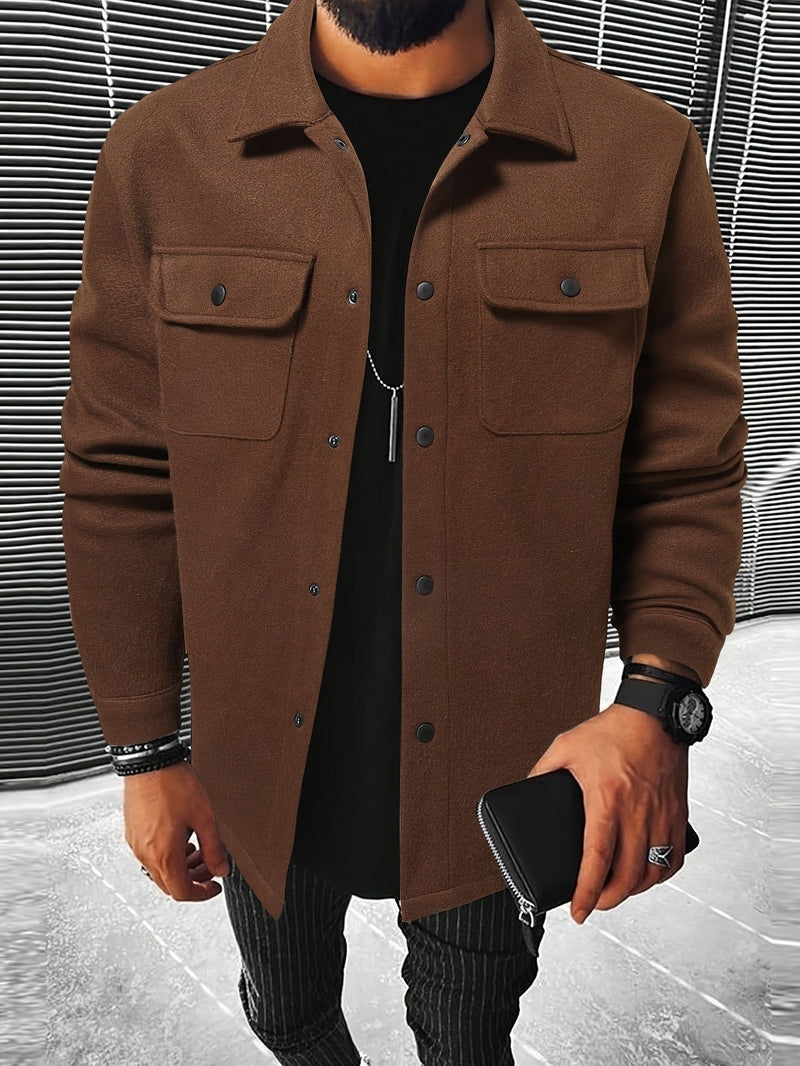Polyester Blend Jacket - Button Front And Flexible Fit