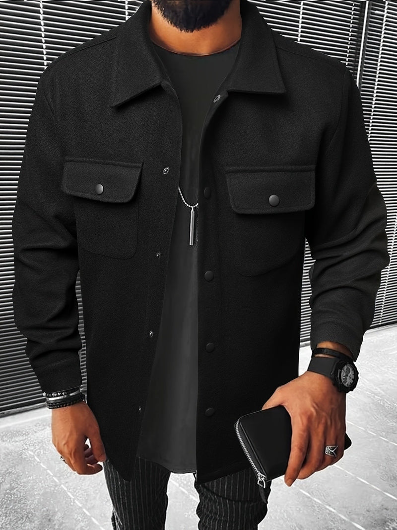 Polyester Blend Jacket - Button Front And Flexible Fit