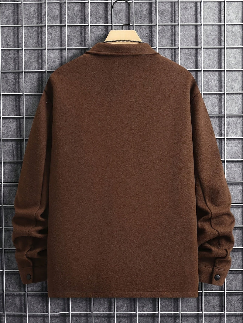 Polyester Blend Jacket - Button Front And Flexible Fit