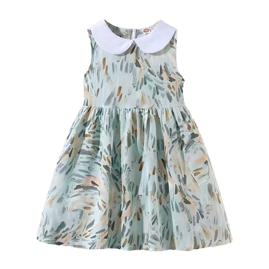 Pretty Watercolor Leaf Dress with Collar