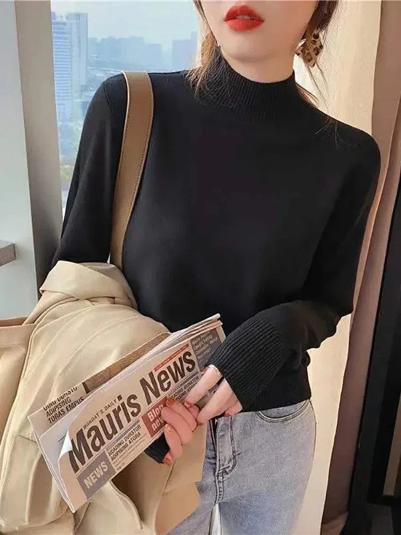 Pullover Sweater – Cotton Blend Turtleneck & Loose Warm Fit