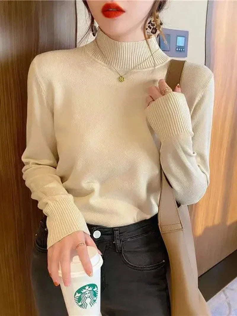 Pullover Sweater – Cotton Blend Turtleneck & Loose Warm Fit