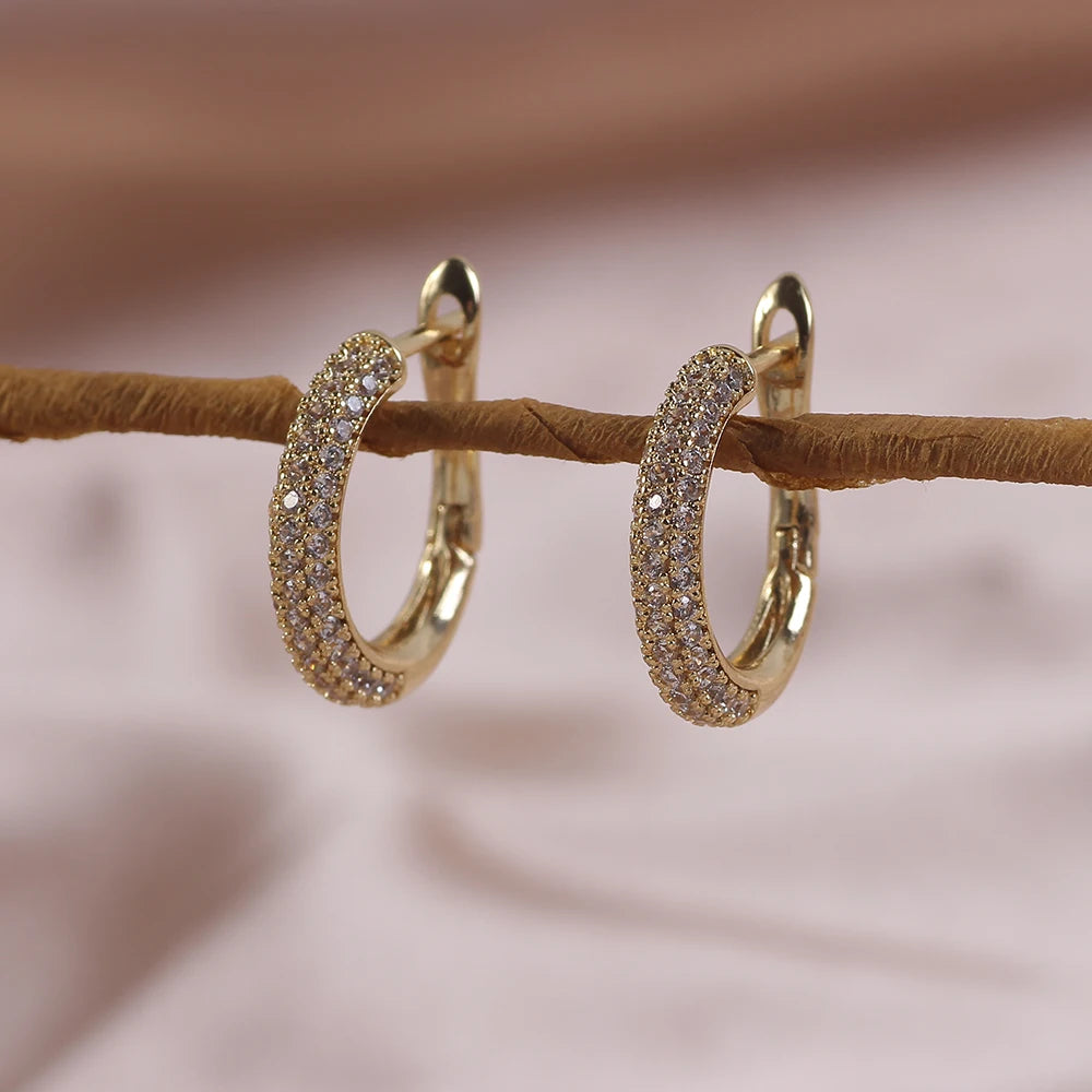 New 14K Real Gold Plated Hoop Earrings For Women Round Oval Shap CZ Zircon Thin Ear Hoops High Quality Jewelry Accessories