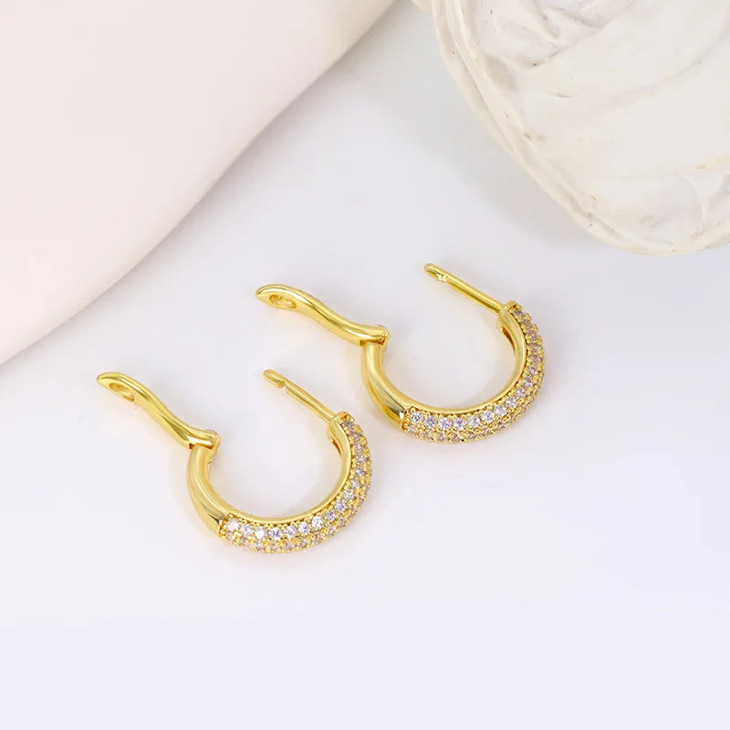 New 14K Real Gold Plated Hoop Earrings For Women Round Oval Shap CZ Zircon Thin Ear Hoops High Quality Jewelry Accessories