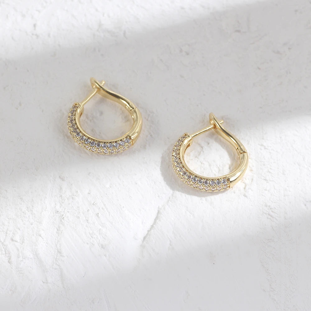 New 14K Real Gold Plated Hoop Earrings For Women Round Oval Shap CZ Zircon Thin Ear Hoops High Quality Jewelry Accessories