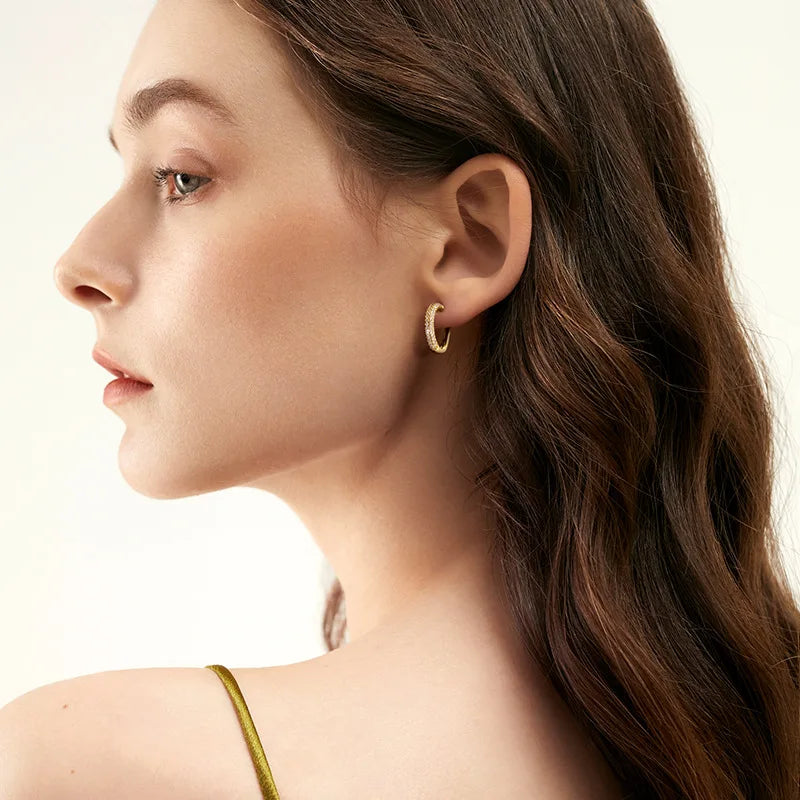 New 14K Real Gold Plated Hoop Earrings For Women Round Oval Shap CZ Zircon Thin Ear Hoops High Quality Jewelry Accessories