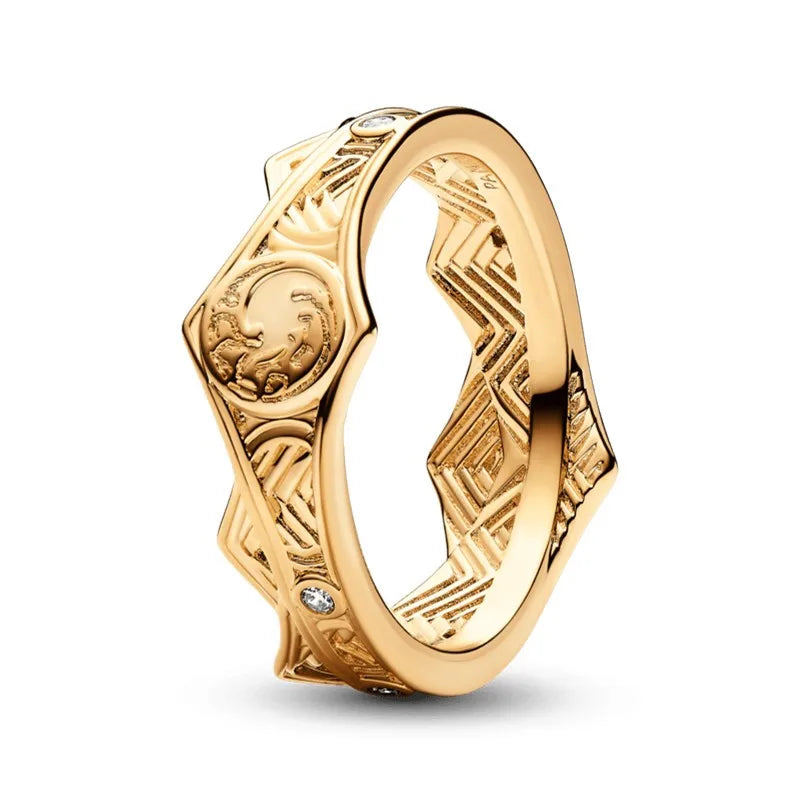 Authentic 925 Sterling Silver Sparkling Gold Dragon With Red Crystal Ring For Women Gift Fashion Jewelry