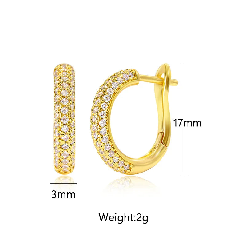 New 14K Real Gold Plated Hoop Earrings For Women Round Oval Shap CZ Zircon Thin Ear Hoops High Quality Jewelry Accessories