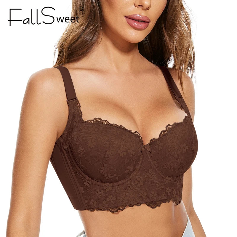 FallSweet Push Up Bra Add One Cup Underwire Corset Top Bustier Bras for Women Longline Bralette
