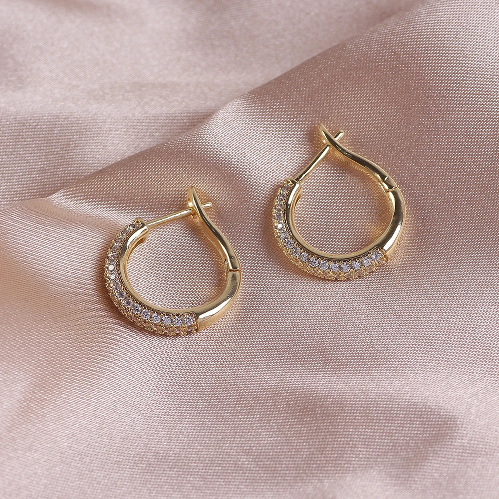 New 14K Real Gold Plated Hoop Earrings For Women Round Oval Shap CZ Zircon Thin Ear Hoops High Quality Jewelry Accessories