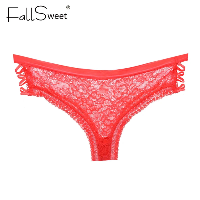 FallSweet 3 pcs/Pack ! Lace Panties for Women Ultra Thin Transparent Underwear Low Waist Criss Cross Briefs