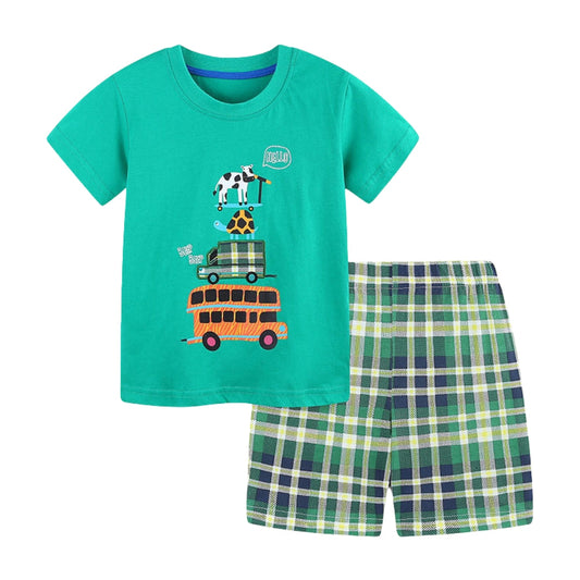 Playful Stacked Animals Top & Shorts Set