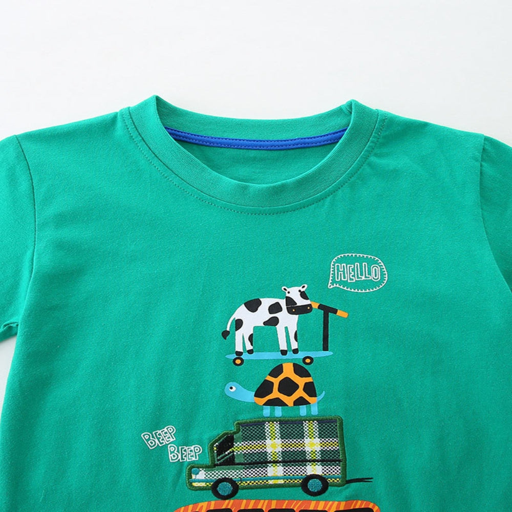 Playful Stacked Animals Top & Shorts Set