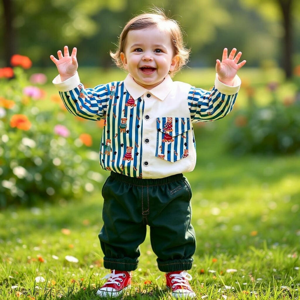Striped Bear Shirt and Pants Set