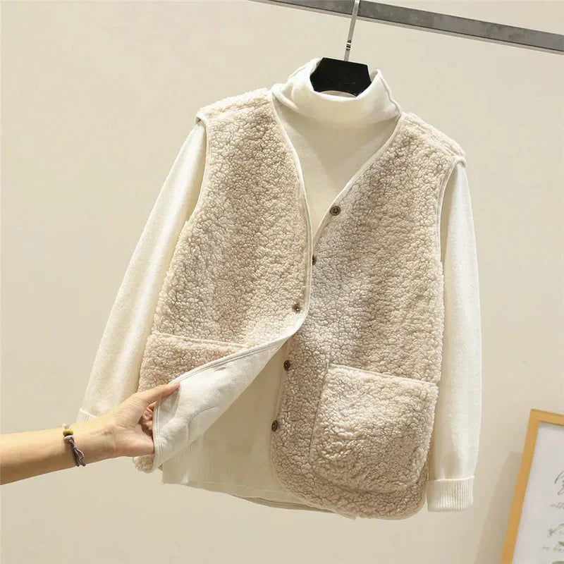 Vest - Sleeveless Wool Blend & Thick Fleece Warmth Layer