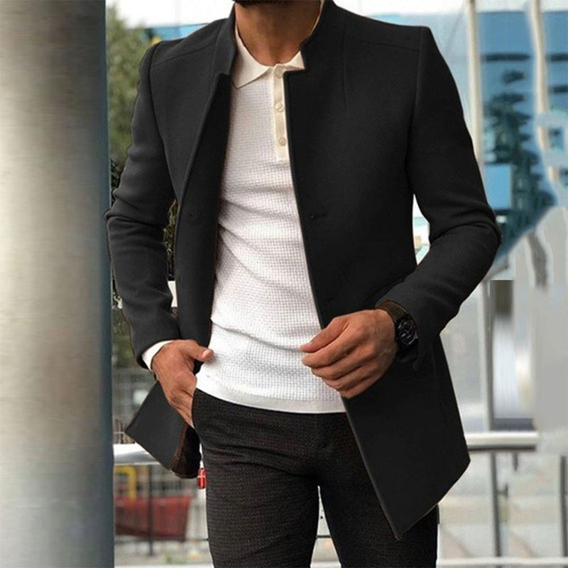 Wool-Blend Long Coat - Structured Front & Warm Lining