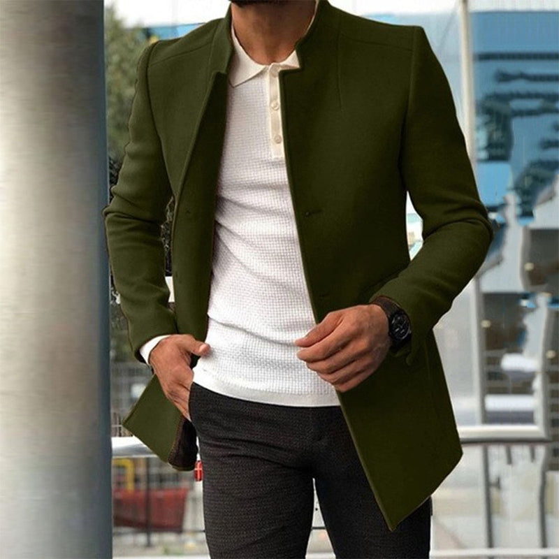 Wool-Blend Long Coat - Structured Front & Warm Lining