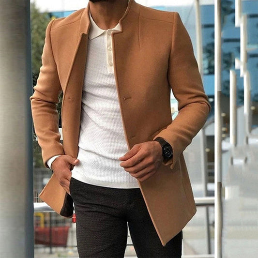 Wool-Blend Long Coat - Structured Front & Warm Lining