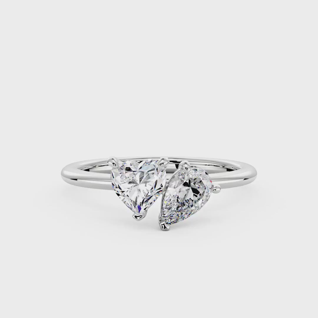 Pear Heart Moissanite Toi et Moi Ring