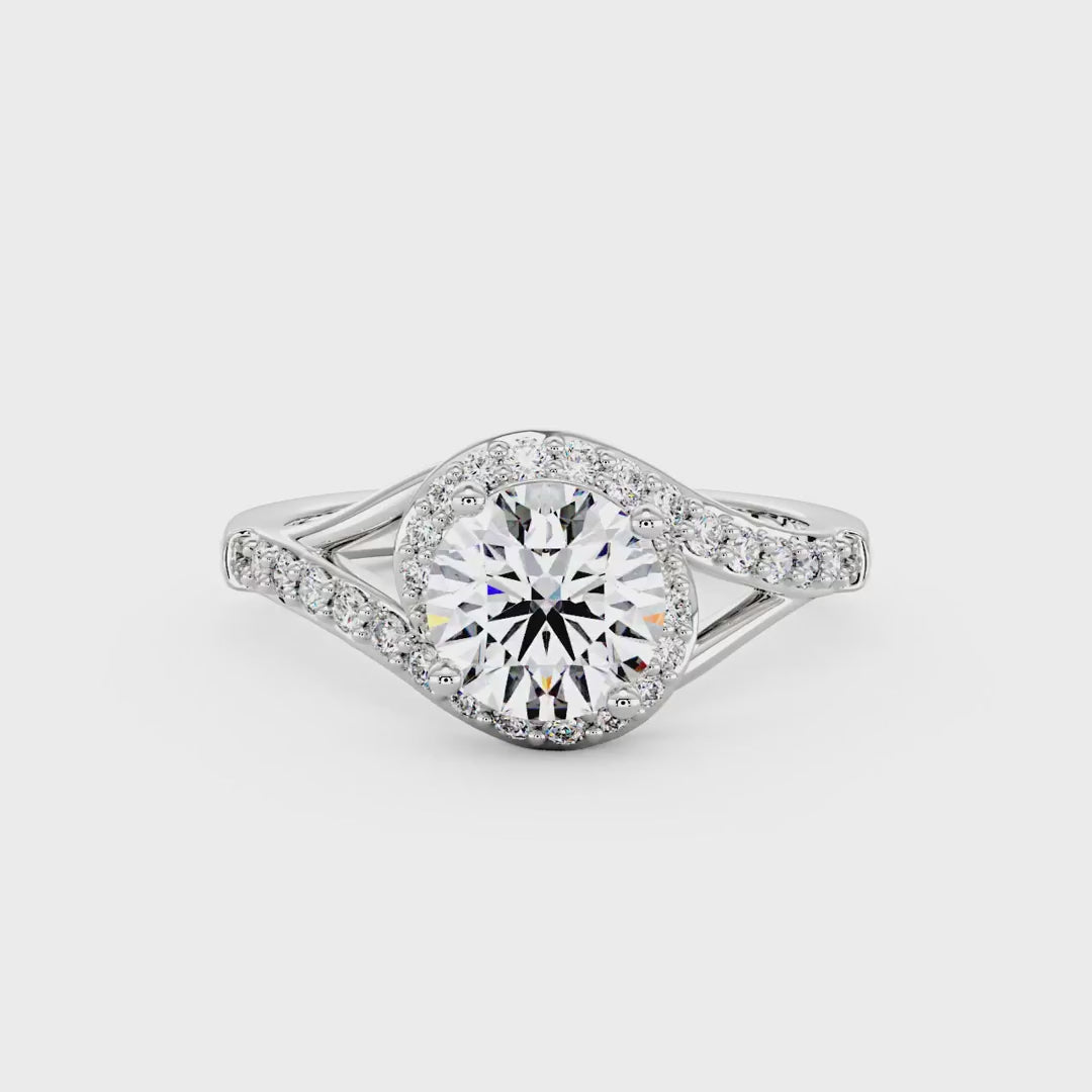 Starlight Halo Moissanite Ring with Twist Pavé Band