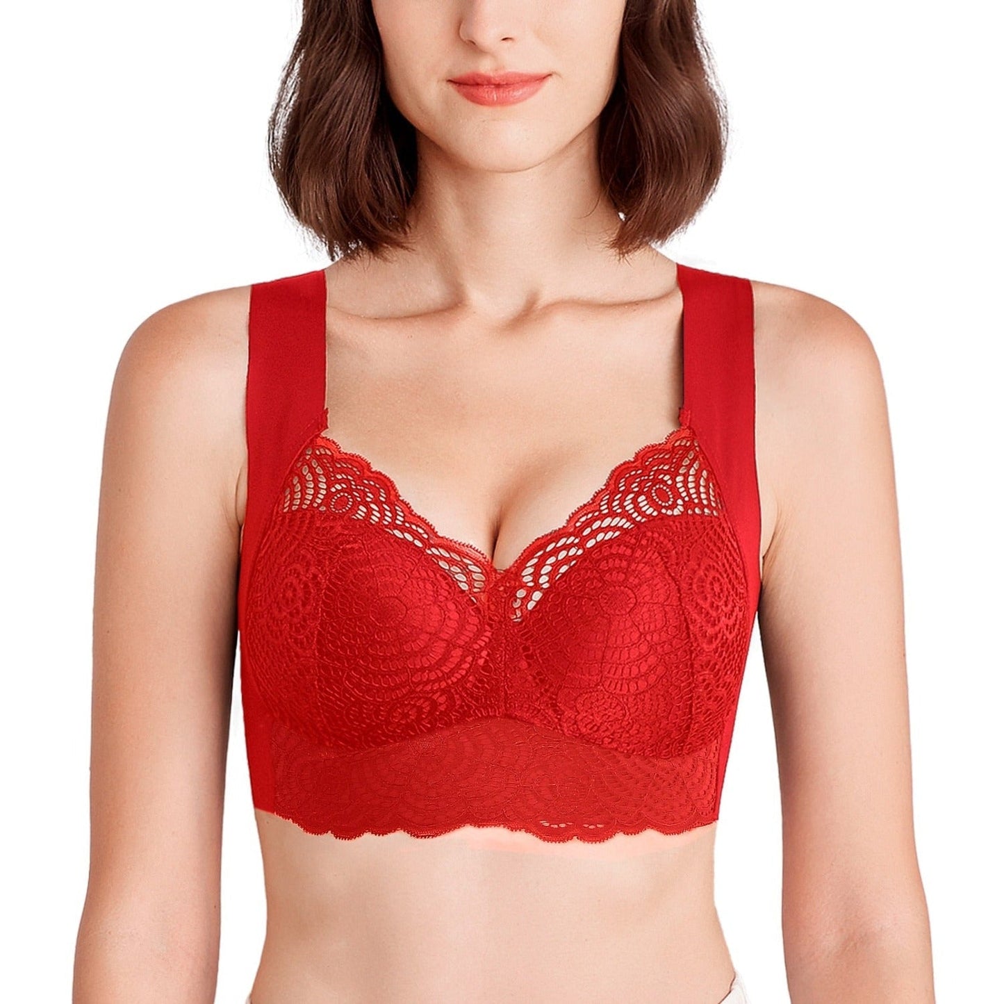 Wire Free Lace Bra Thin Cup Plus Size