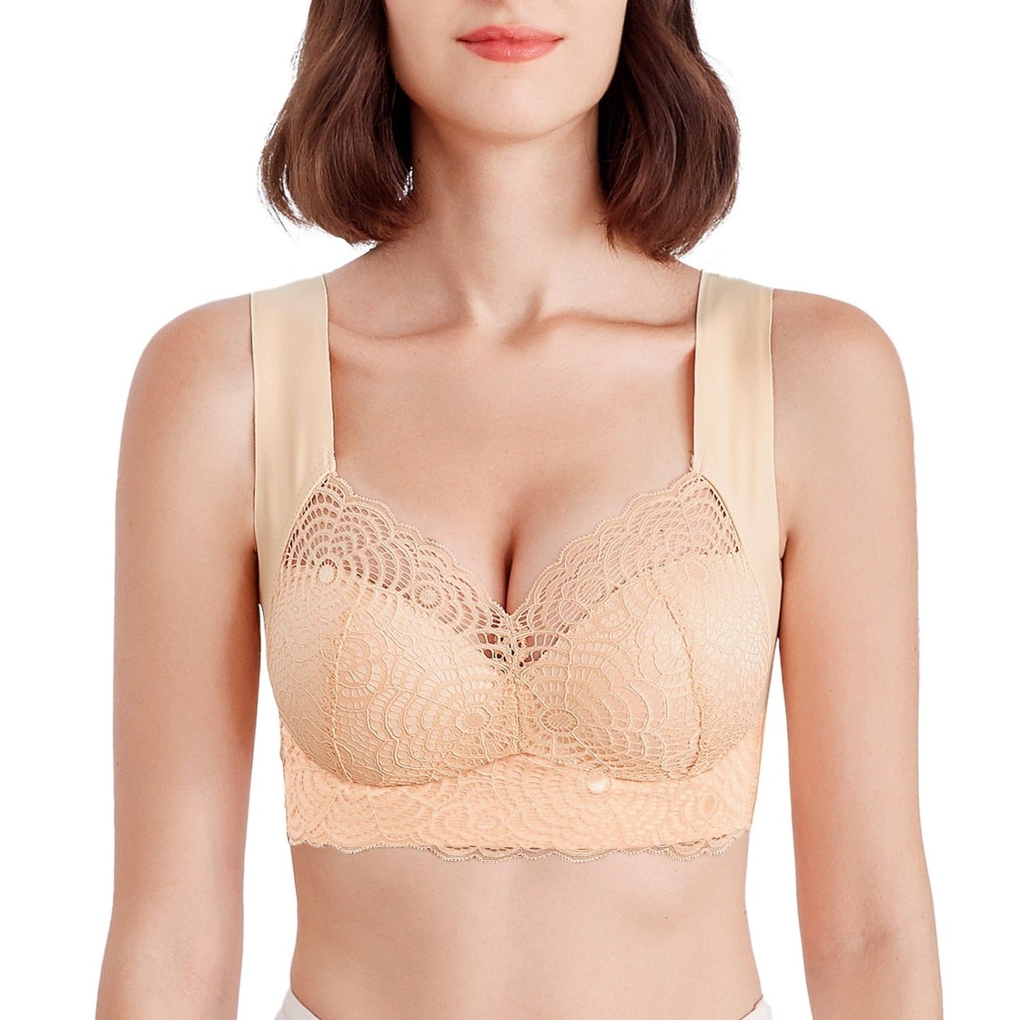 Wire Free Lace Bra Thin Cup Plus Size