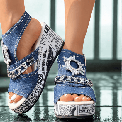 Sorbonne Denim Wedge Sandals