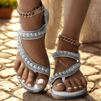 Lunara Crystal Pearl Flat Sandals
