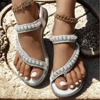 Lunara Crystal Pearl Flat Sandals