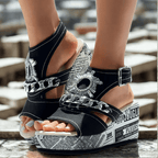 Sandales compensées en denim Sorbonne 