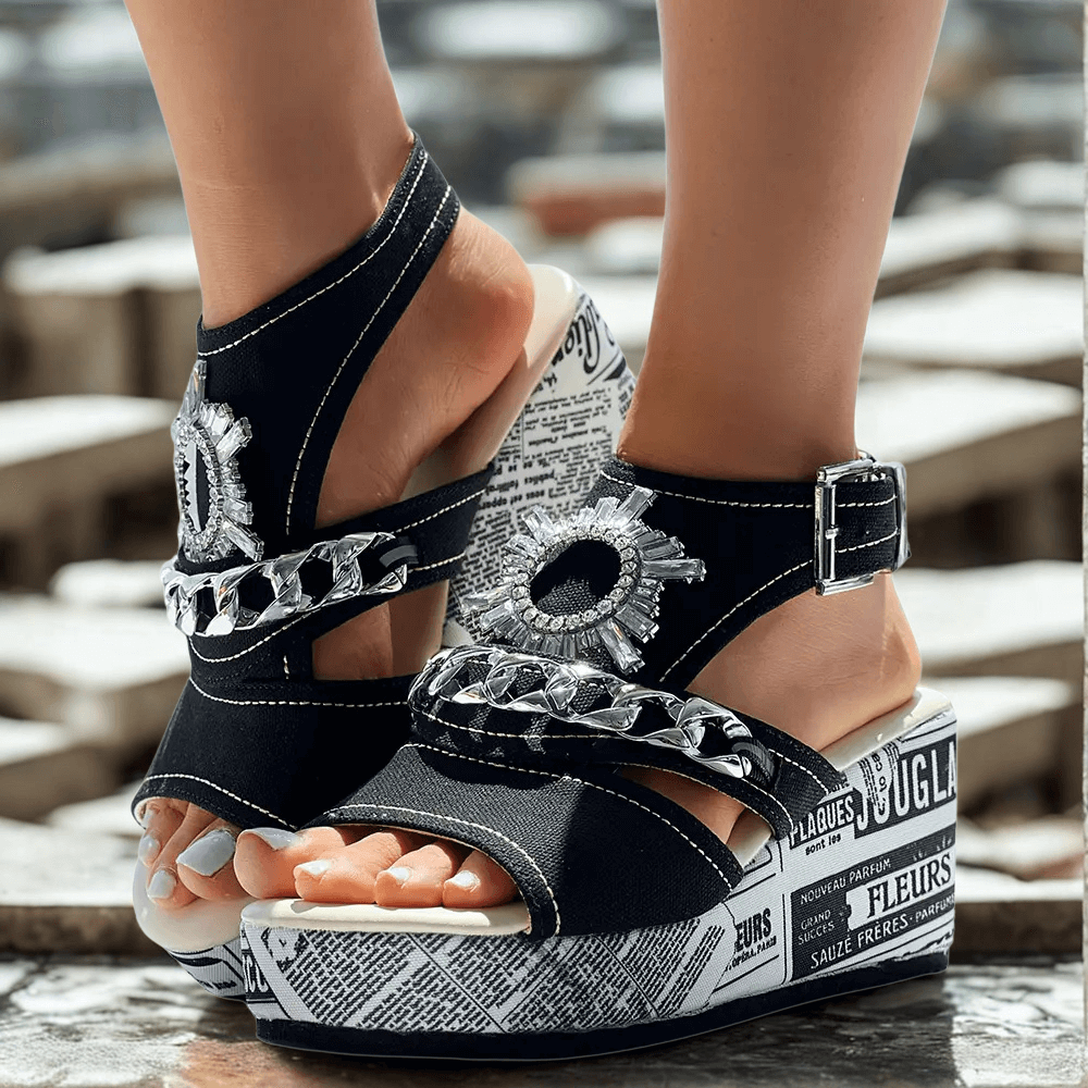 Sandales compensées en denim Sorbonne 