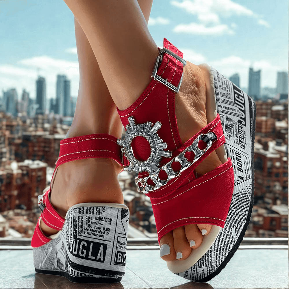 Sandales compensées en denim Sorbonne 