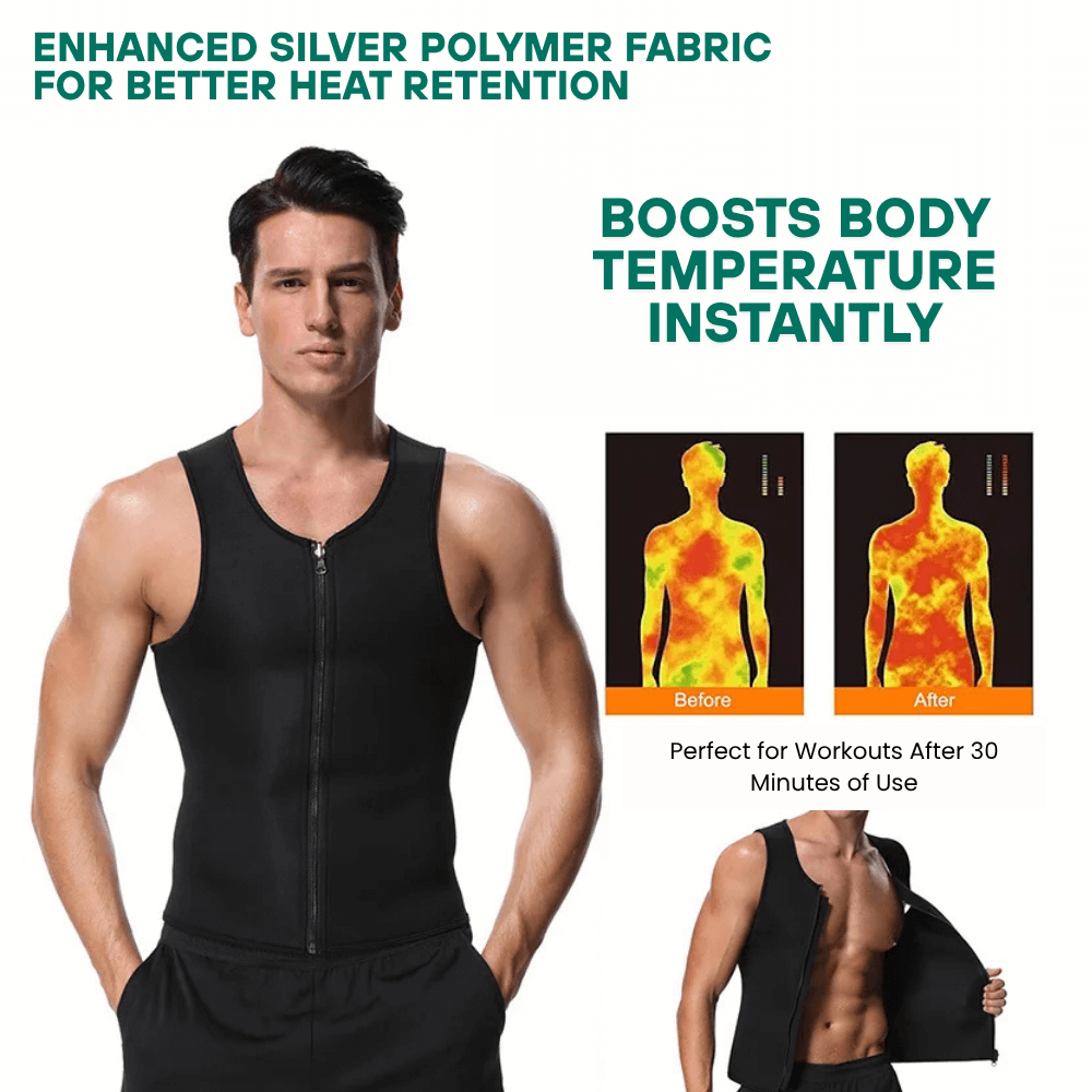 SweatMax : Gilet de compression sauna pour homme, favorisant la transpiration et la silhouette.