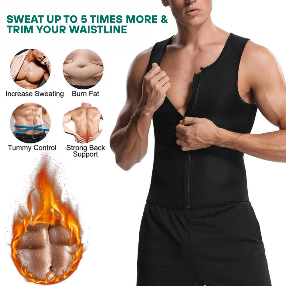 SweatMax : Gilet de compression sauna pour homme, favorisant la transpiration et la silhouette.