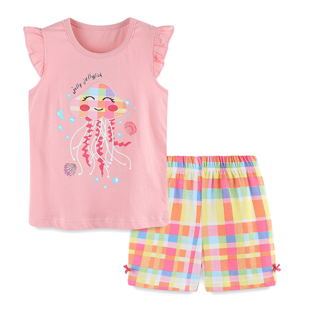 Jolly Jellyfish Ruffle Top & Rainbow Shorts Set