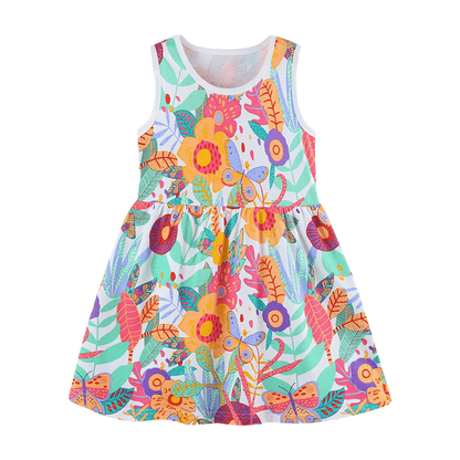 Butterflies Floral Print Girls Summer Dress