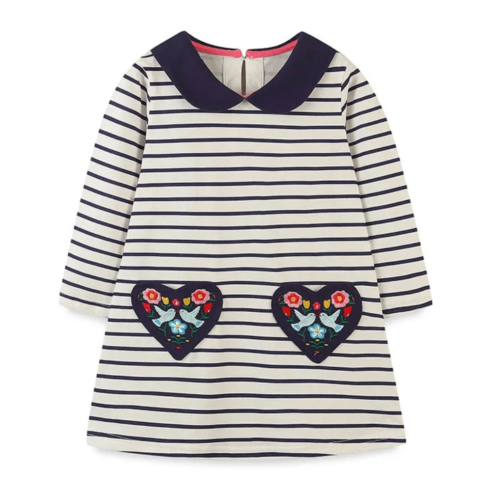 Sweetheart Striped Girls Long Sleeve Dress