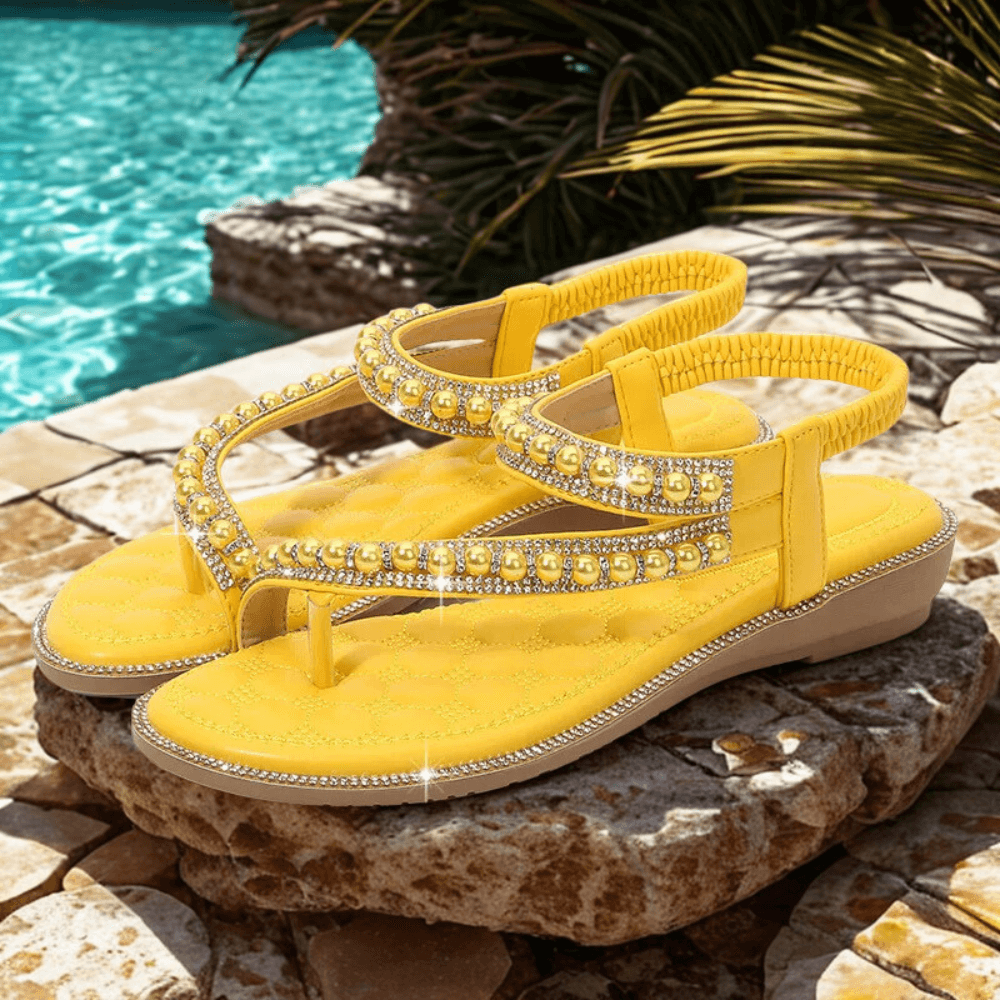 Lunara Crystal Pearl Flat Sandals