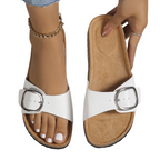 Lira White Buckle Slides