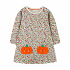 Sweet Pumpkin Floral Girls Long Sleeve Dress